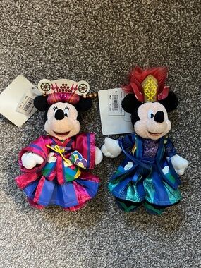Tokyo Disney 2008 Mickey Minnie Bon Fire Dance Plush Set Keychains